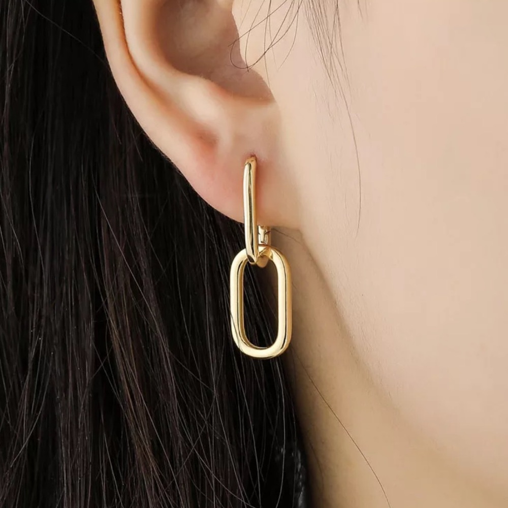 Gold Double Oval Hoop Sterling Silver Earrings